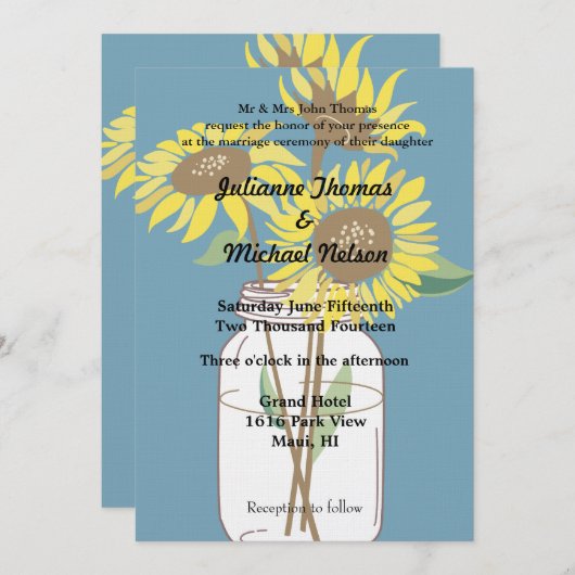 Gele zonnebloemen bruiloft kaart (Voorkant / Achterkant)