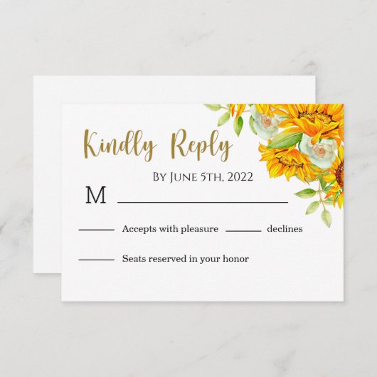Gele zonnebloemen bruiloft RSVP kaartje (Voorkant / Achterkant)