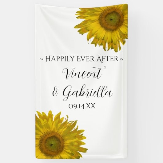 Gele zonnebloemen bruiloft spandoek (Verticaal)