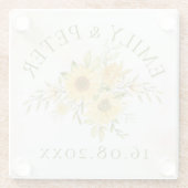 Gele zonnebloemen, bruin en bruinbruin glazen onderzetter (Achterkant)