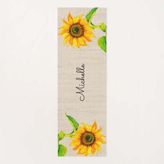 Gele Zonnebloemen Bruin Rustieke Bloemen Yoga Mat (Voorkant)