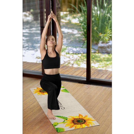 Gele Zonnebloemen Bruin Rustieke Bloemen Yoga Mat
