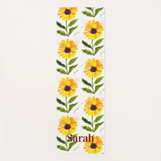 Gele zonnebloemen Bruine Rustische waterverf Yogamat (Voorkant)