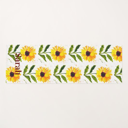 Gele zonnebloemen Bruine Rustische waterverf Yogamat (Voorkant (horizontaal))