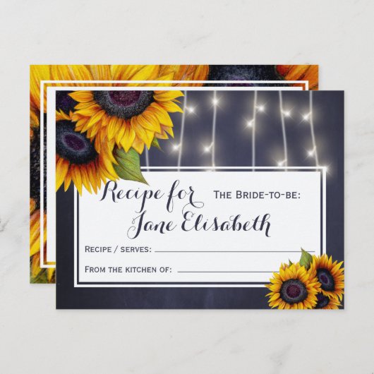 Gele zonnebloemen chique marine bruid om recept te briefkaart (Voorkant / Achterkant)