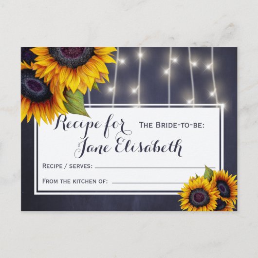 Gele zonnebloemen chique marine bruid om recept te briefkaart (Voorkant)