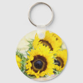 Gele zonnebloemen cirkel sleutelhanger (Voorkant)