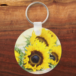 Gele zonnebloemen cirkel sleutelhanger