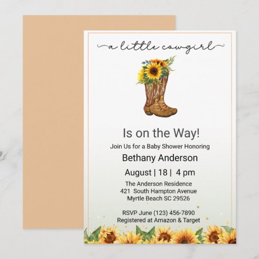 Gele Zonnebloemen Cowgirl op de Weg Baby shower Kaart (Voorkant / Achterkant)