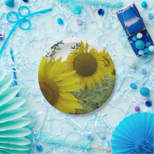 Gele Zonnebloemen Custom Paper Borden 7 in Papieren Bordje (Feest)