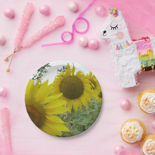 Gele Zonnebloemen Custom Paper Borden 7 in Papieren Bordje (Feest)