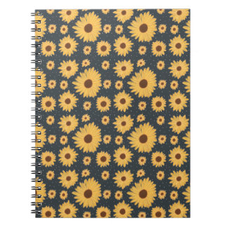 Gele zonnebloemen Donker Blauw Patroon Notitieboek