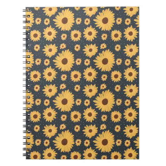 Gele zonnebloemen Donker Blauw Patroon Notitieboek (Voorkant)