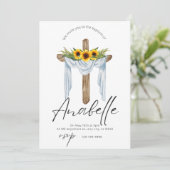 Gele zonnebloemen doop bloemenuitnodiging kaart (Staand voorkant)