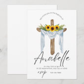 Gele zonnebloemen doop bloemenuitnodiging kaart (Voorkant / Achterkant)