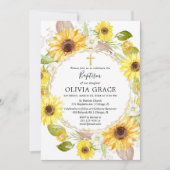 Gele zonnebloemen doop bloemige waterverf kaart (Voorkant)