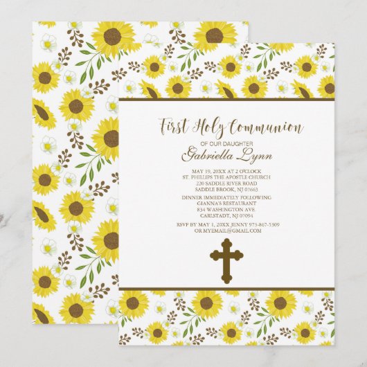 Gele zonnebloemen Eerste Heilige Communauteit Uitn Kaart (Voorkant / Achterkant)