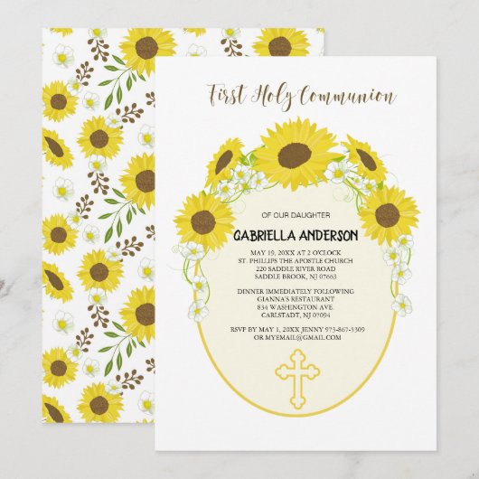 Gele zonnebloemen Eerste Heilige Communauteit Uitn Kaart (Voorkant / Achterkant)