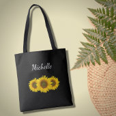 Gele Zonnebloemen Elegant Floral Modern Zwart Tote Bag