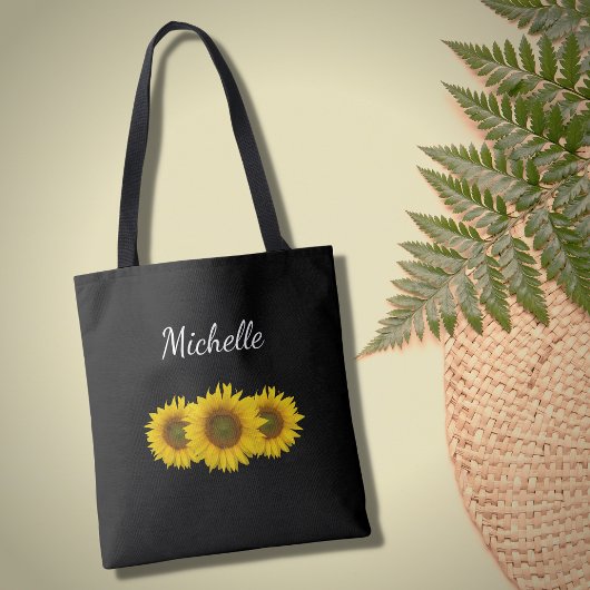 Gele Zonnebloemen Elegant Floral Modern Zwart Tote Bag