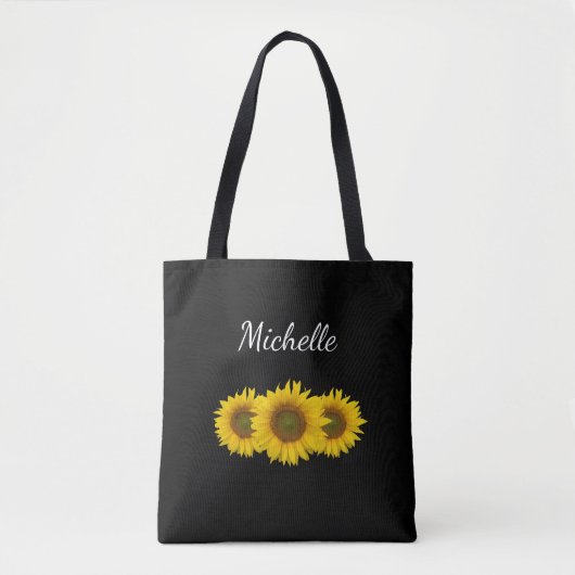 Gele Zonnebloemen Elegant Floral Modern Zwart Tote Bag (Voorkant)