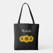 Gele Zonnebloemen Elegant Floral Modern Zwart Tote Bag (Achterkant)
