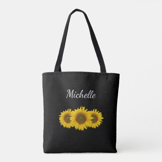 Gele Zonnebloemen Elegant Floral Modern Zwart Tote Bag (Achterkant)