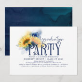 Gele zonnebloemen Elegant Navy Blue Afstuderen Kaart (Voorkant / Achterkant)