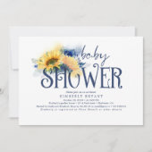 Gele zonnebloemen Elegant Navy Blue Baby shower Kaart (Voorkant)