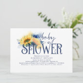 Gele zonnebloemen Elegant Navy Blue Baby shower Kaart (Staand voorkant)