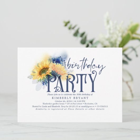 Gele zonnebloemen Elegant Navy Blue Birthday Kaart (Staand voorkant)