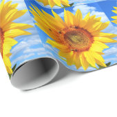 Gele Zonnebloemen en Bijen Wrapping Papier Blauwe  (Rol Hoek)