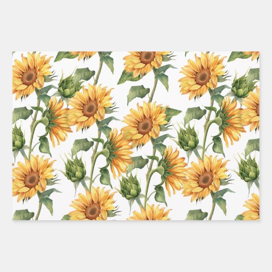 Gele Zonnebloemen en bladeren Waterverf Tuin Inpakpapier Vel (Voorkant 2)