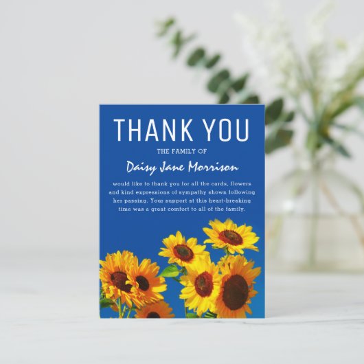 Gele zonnebloemen en blauwe hemden Hartelijk dank Bedankkaart (Staand voorkant)