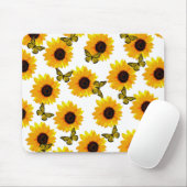 Gele zonnebloemen en botervliegen, Mousepad Muismat (Met muis)