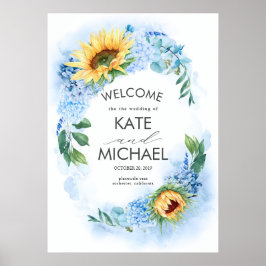 Gele zonnebloemen en Dusty Blue Hydrangea Wedding Poster