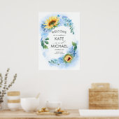 Gele zonnebloemen en Dusty Blue Hydrangea Wedding Poster (Keuken)