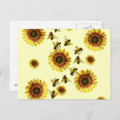 Gele zonnebloemen en het zomerpatroon van honingbi briefkaart (Voorkant / Achterkant)