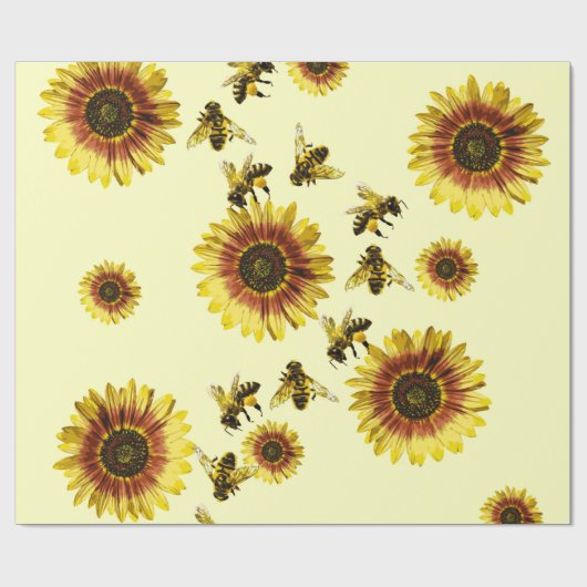 Gele zonnebloemen en het zomerpatroon van honingbi cadeaupapier (Vlak)