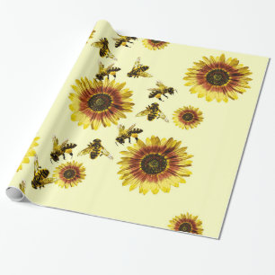 Gele zonnebloemen en het zomerpatroon van honingbi cadeaupapier