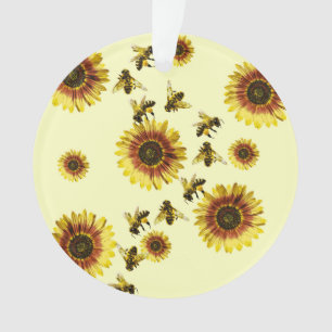 Gele zonnebloemen en het zomerpatroon van honingbi ornament
