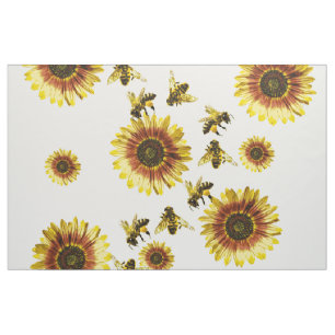 Gele zonnebloemen en het zomerpatroon van honingbi stof