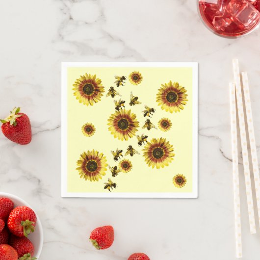 Gele Zonnebloemen en Honingbijen Zomer Patroon Servetten (Insitu)
