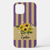Gele zonnebloemen en Paarse en goudstrepen Case-Mate iPhone Case (Achterkant)