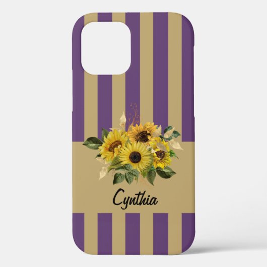 Gele zonnebloemen en Paarse en goudstrepen Case-Mate iPhone Case (Achterkant)