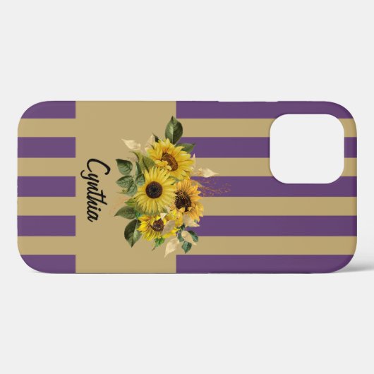 Gele zonnebloemen en Paarse en goudstrepen Case-Mate iPhone Case (Achterkant (horizontaal))