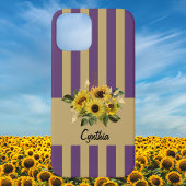 Gele zonnebloemen en Paarse en goudstrepen Case-Mate iPhone Case