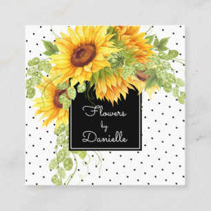 Gele Zonnebloemen en Polka Dots Bloemen Vierkante Visitekaartje