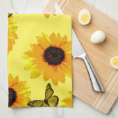 Gele zonnebloemen en vlinders, theedoeken (Quarter Fold)