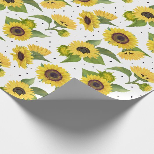 Gele zonnebloemen en zonnebloempitten cadeaupapier (Hoek)
